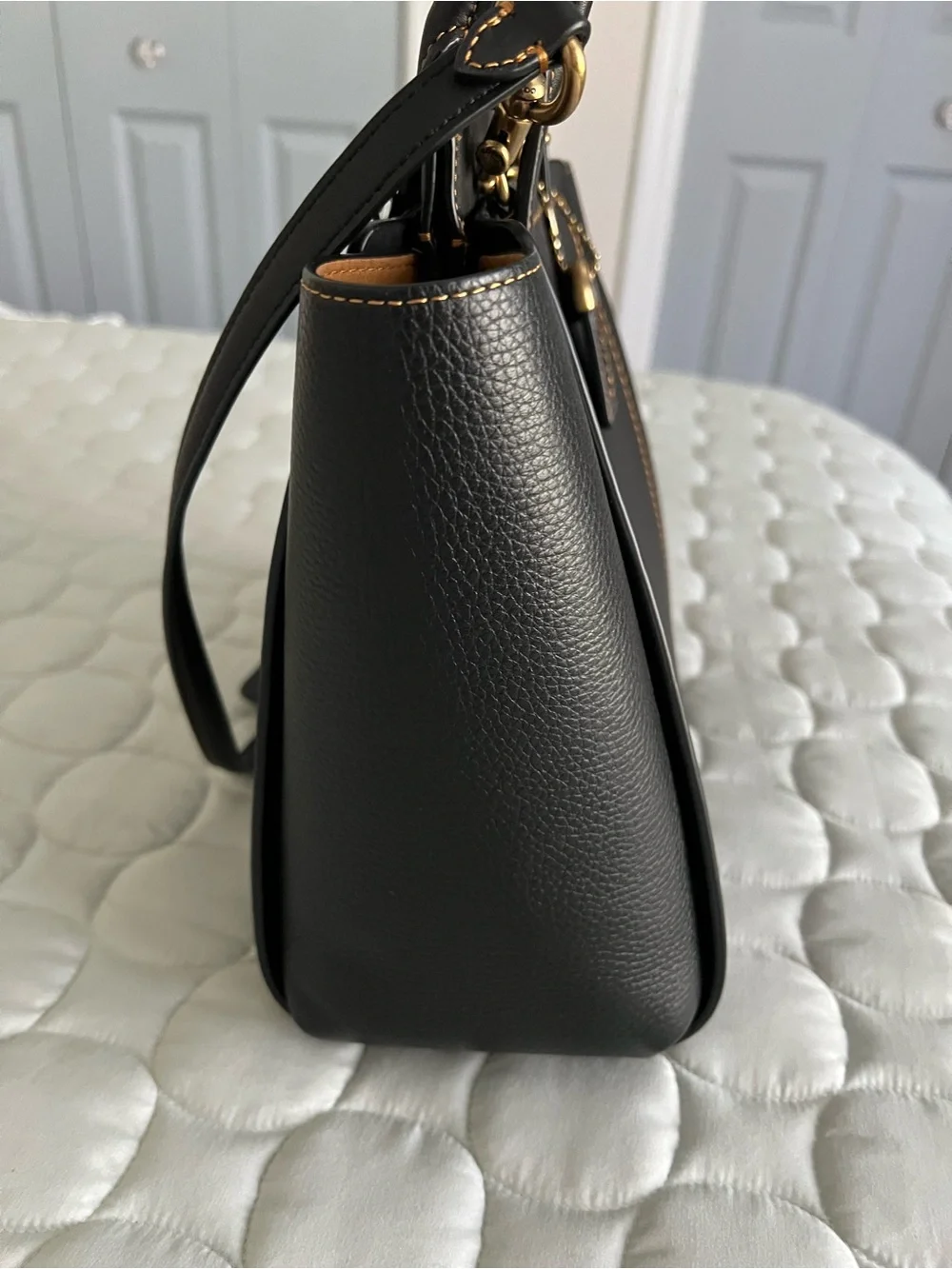 COACH Black Leather mixed leather Troupe Tote satchel with Gold-Tone Hardware